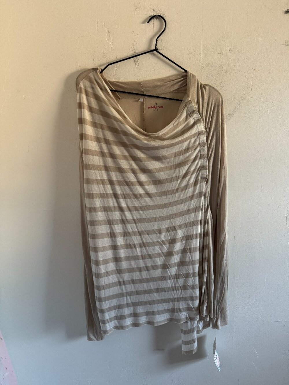NWT Pete & Greta Johnny Was Tan Stripe Asymmetrical Blouse S